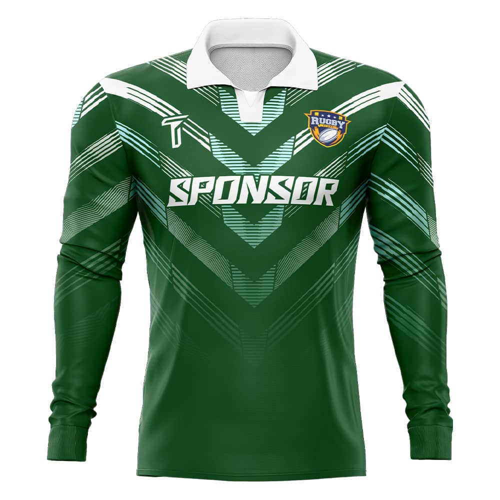 Custom Emerald Long Sleeve Rugby Social Jersey