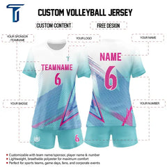 Custom Blue Gradient Stripes Women's Volleyball Jersey Set