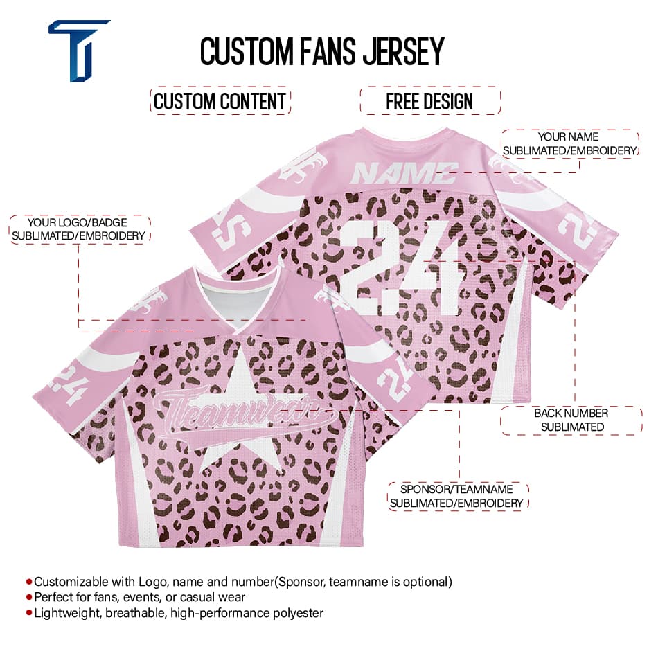Custom Pink Leopard Oversized Football Jersey Street Fashion T-shirt