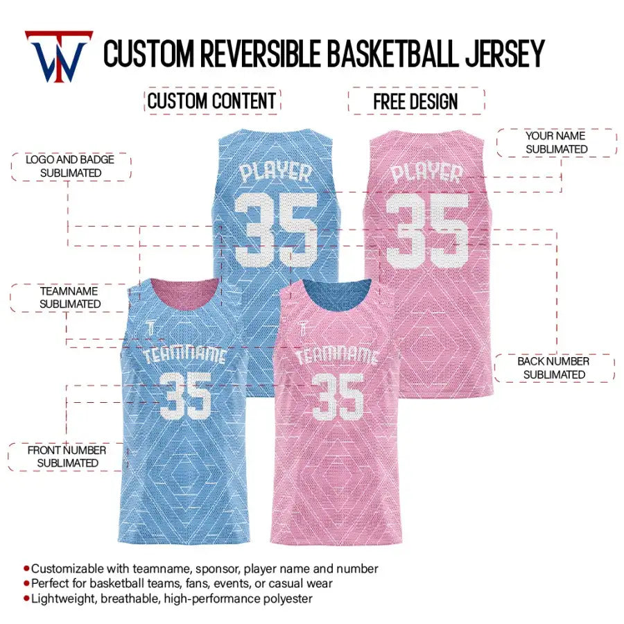 Diamond Grid Custom Reversible Basketball Jersey