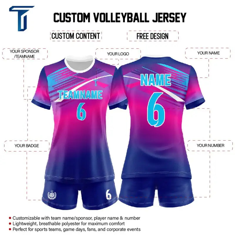 Custom Violet Gradient Women's Volleyball Jersey Set