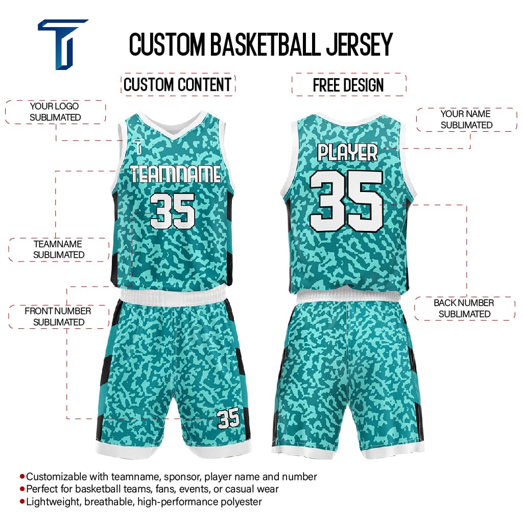 Custom Green Camo Adult Youth Basketball Jersey Set