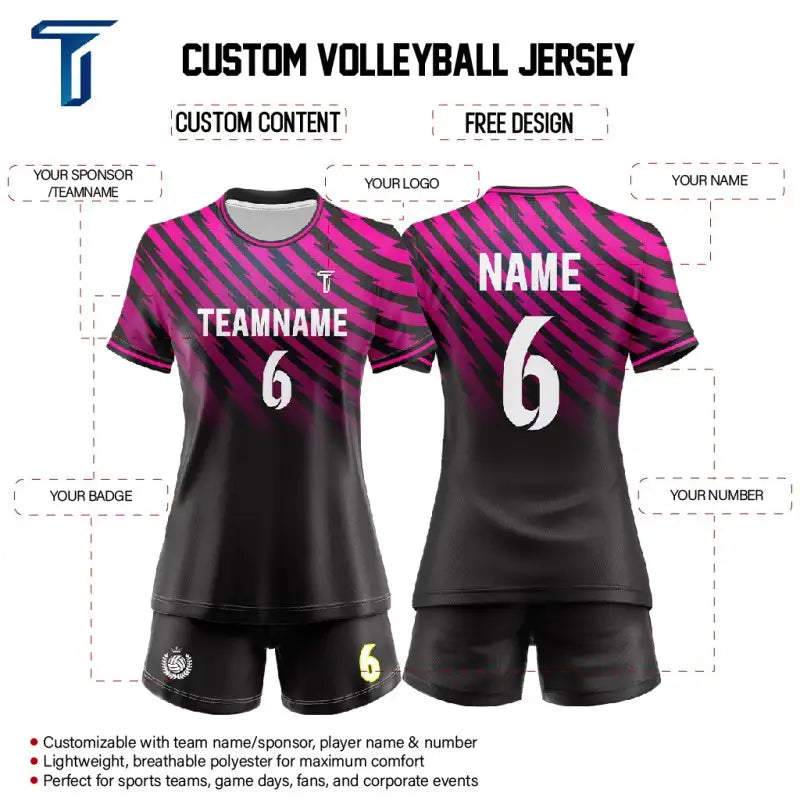 Custom Purple Black Gradient Women's Volleyball Jersey Set