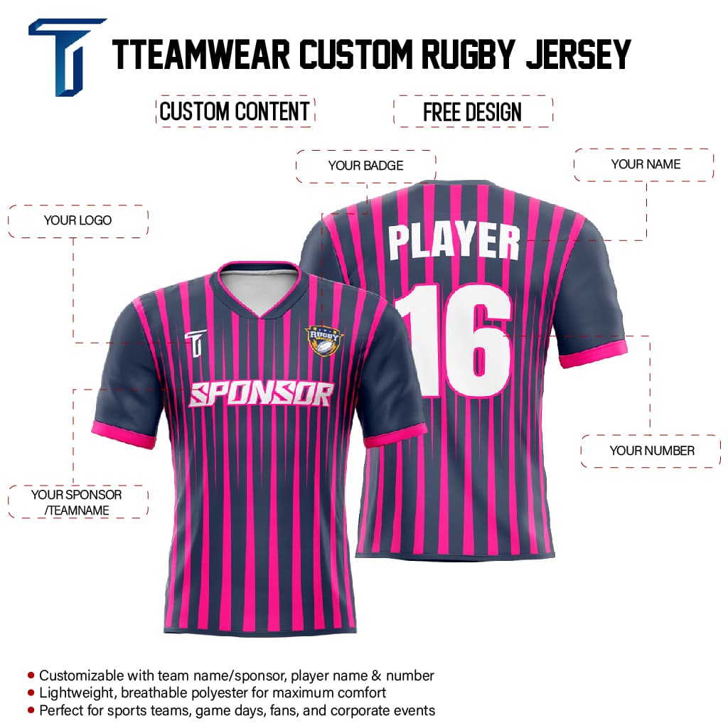 Custom Plum Red Stripe Club Match Rugby Jersey