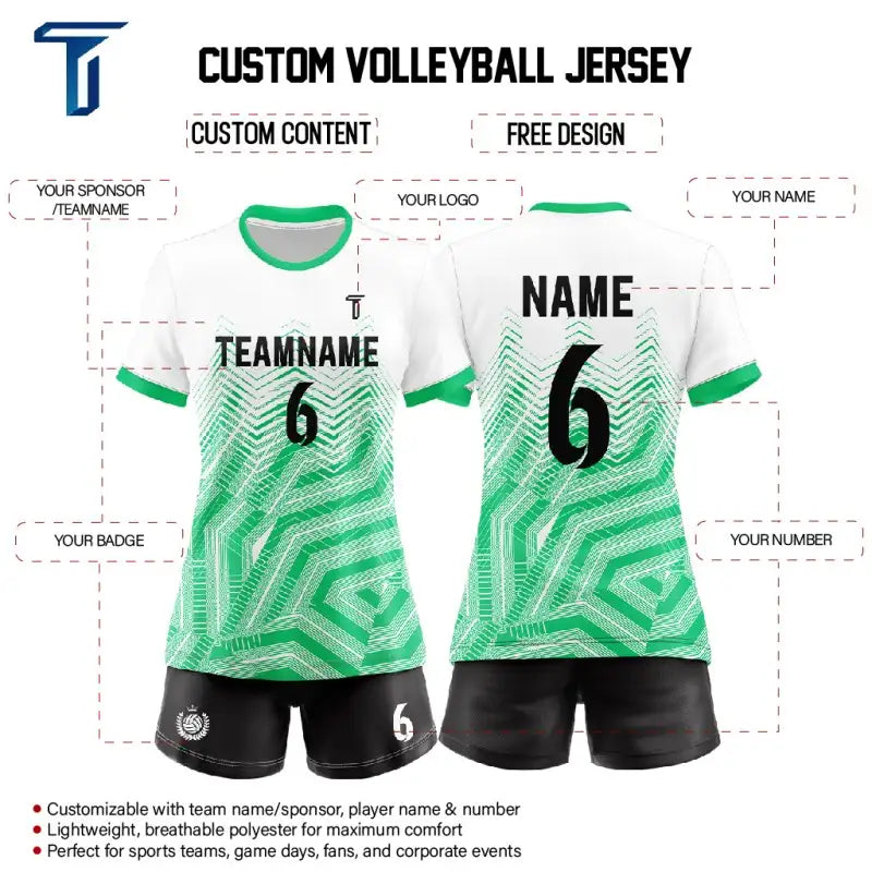 Custom Green Polyline Women's Volleyball Jersey Set