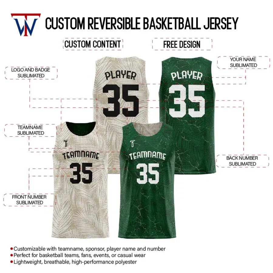 Leaves Custom Reversible Basketball Jersey