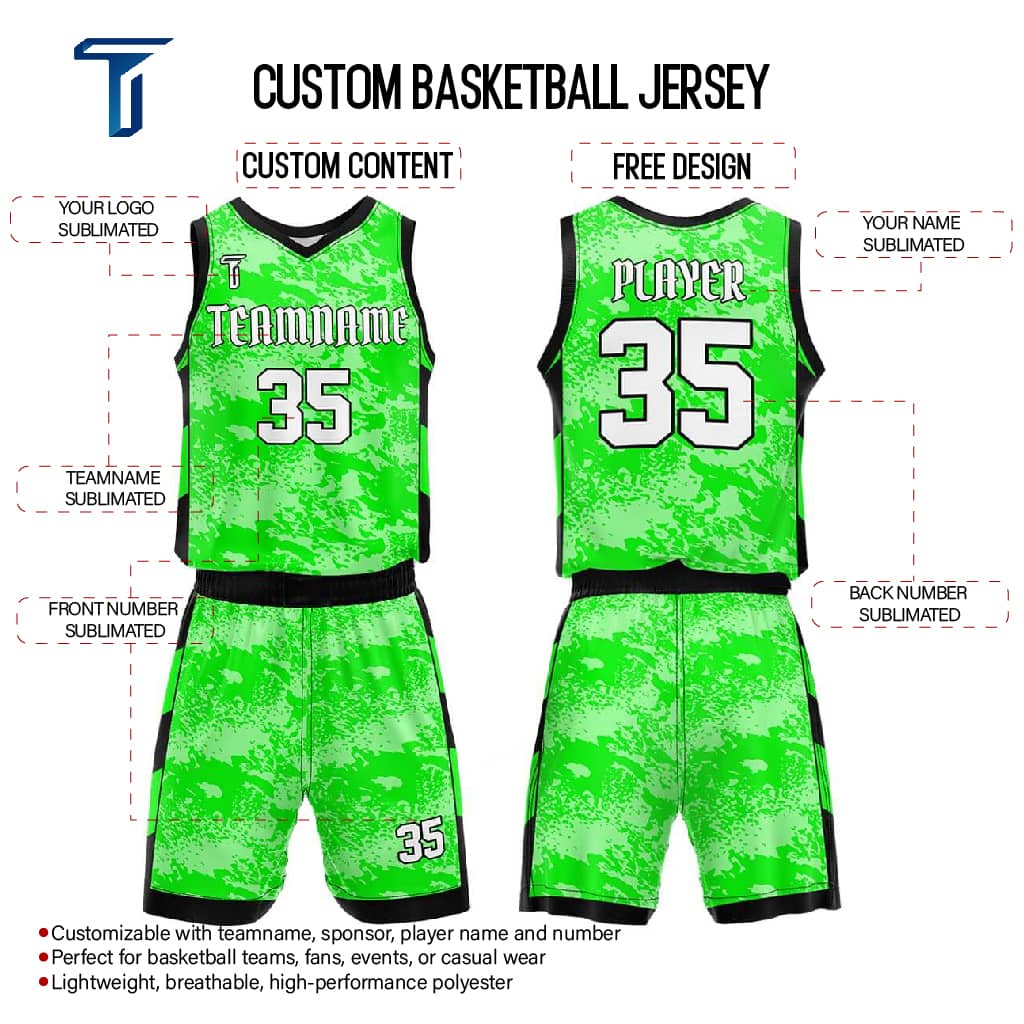 Custom Neon Camo Adult Youth Basketball Jersey Set