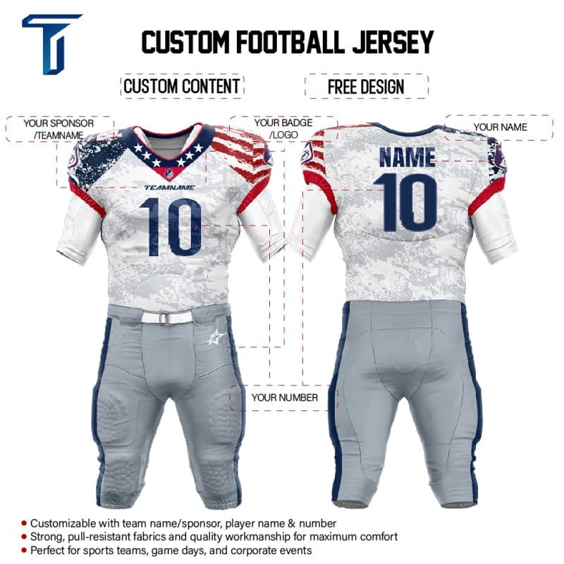 Custom Camo National Flag American Football Jersey & Grey Integrated Pants