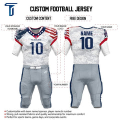 Custom Camo National Flag American Football Jersey & Grey Integrated Pants