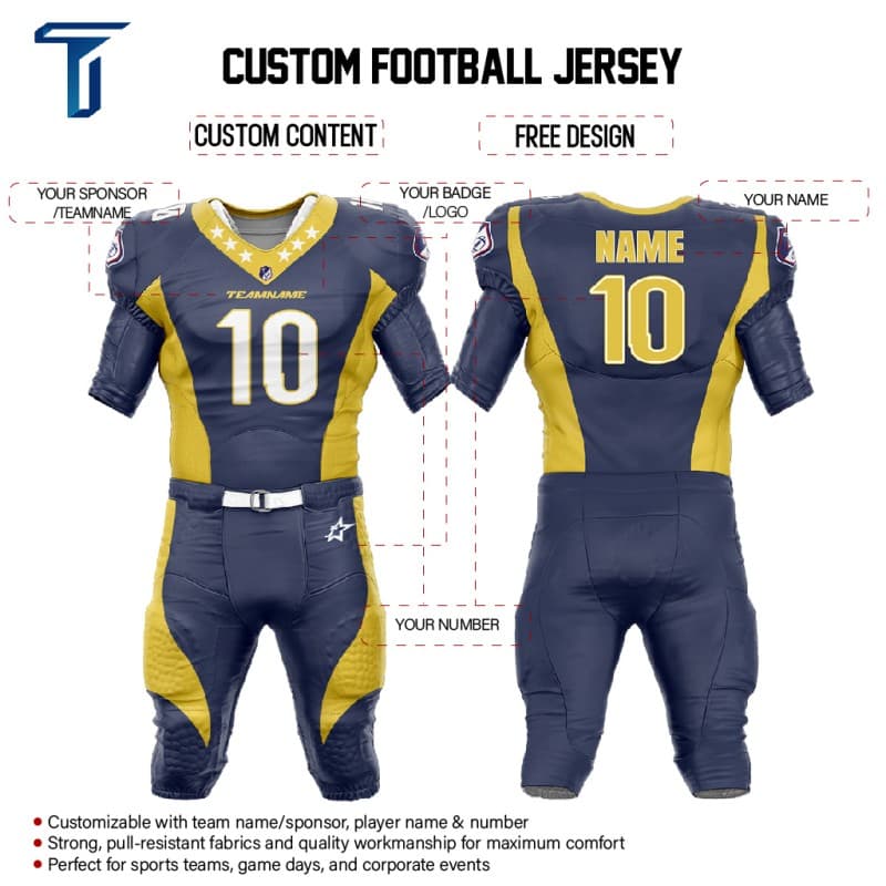 Custom Blue Yellow American Football Jersey & Waves Integrated Pants