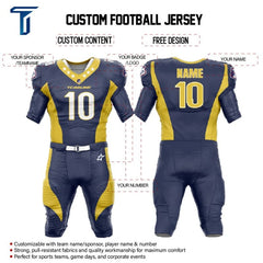 Custom Blue Yellow American Football Jersey & Waves Integrated Pants