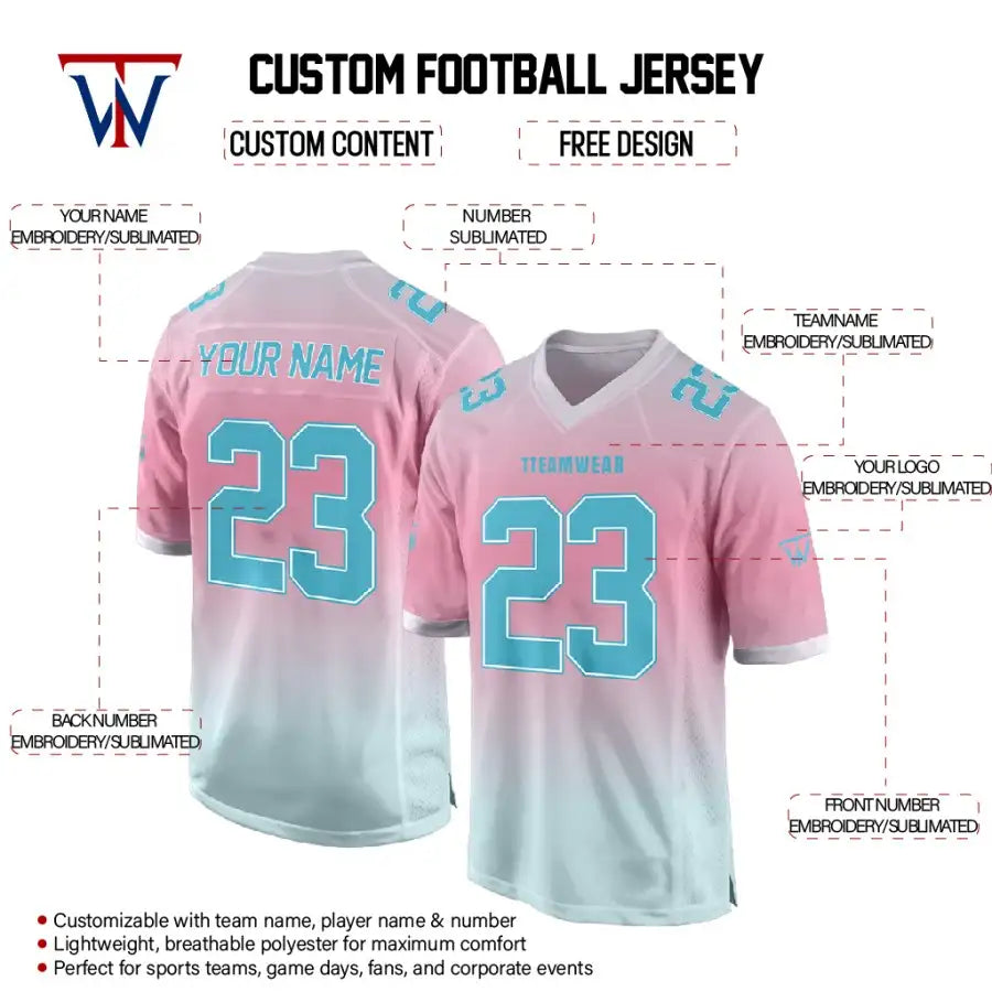 Custom Red-Teal Gradient Authentic Football Jersey
