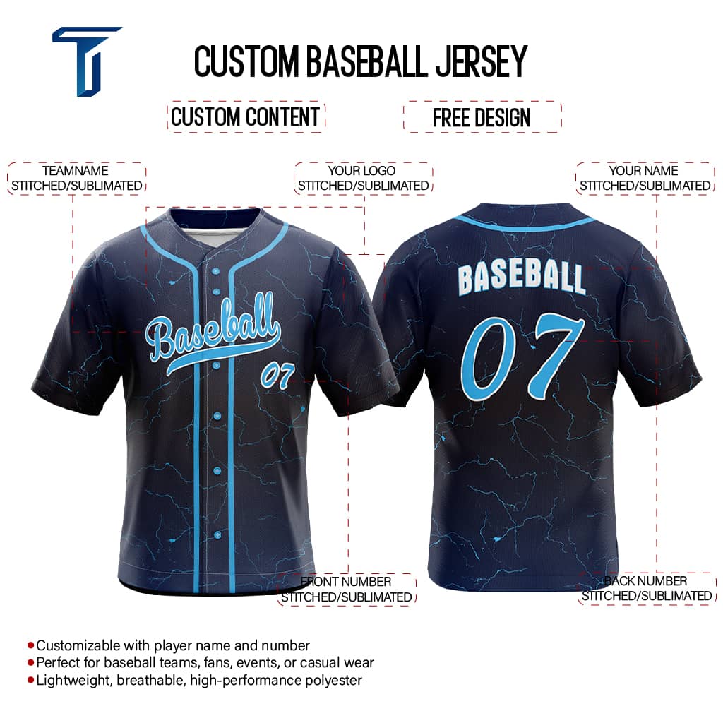 Marble Blue Custom Full Button Baseball Jersey