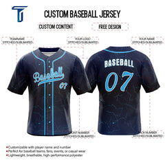 Marble Blue Custom Full Button Baseball Jersey