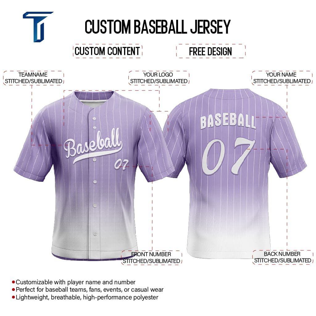 Lilac Gradient Pinstripe Custom Full Button Baseball Jersey