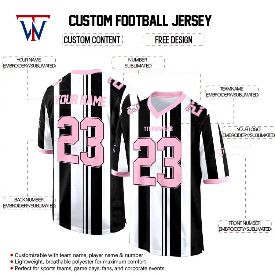 Custom Stripes Pink Authentic Football Jersey