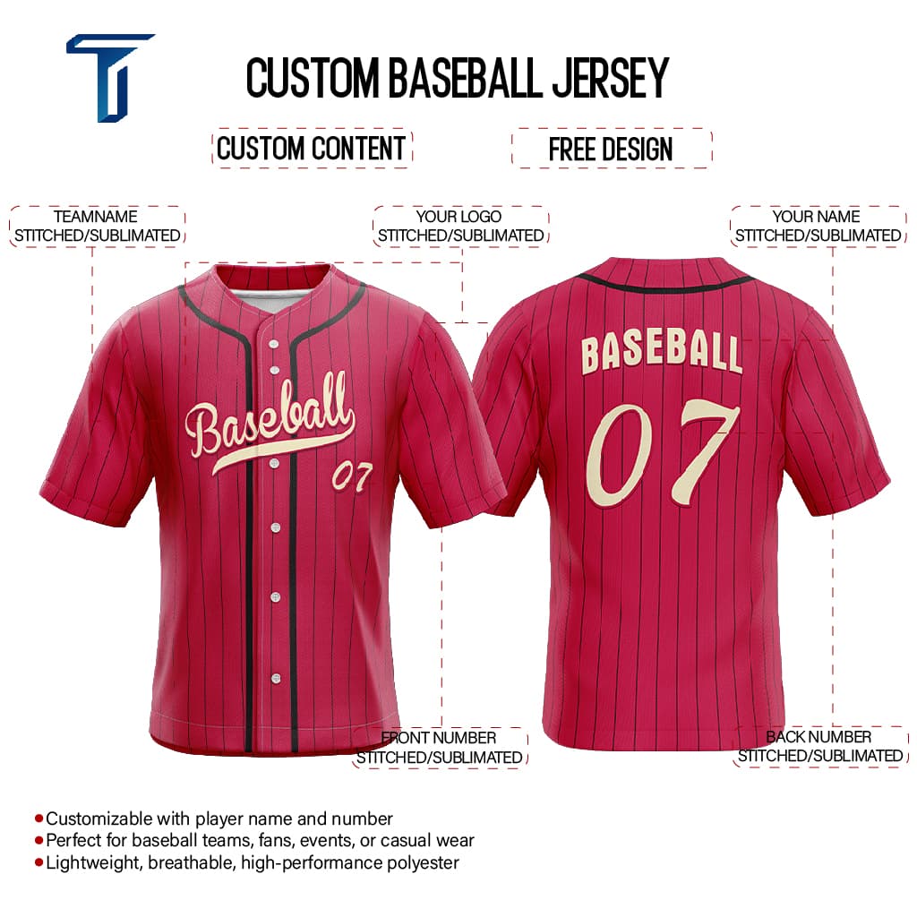 Red Retro Pinstripe Custom Full Button Baseball Jersey