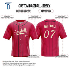 Red Retro Pinstripe Custom Full Button Baseball Jersey