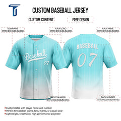Teal Gradient Pinstripe Custom Full Button Baseball Jersey