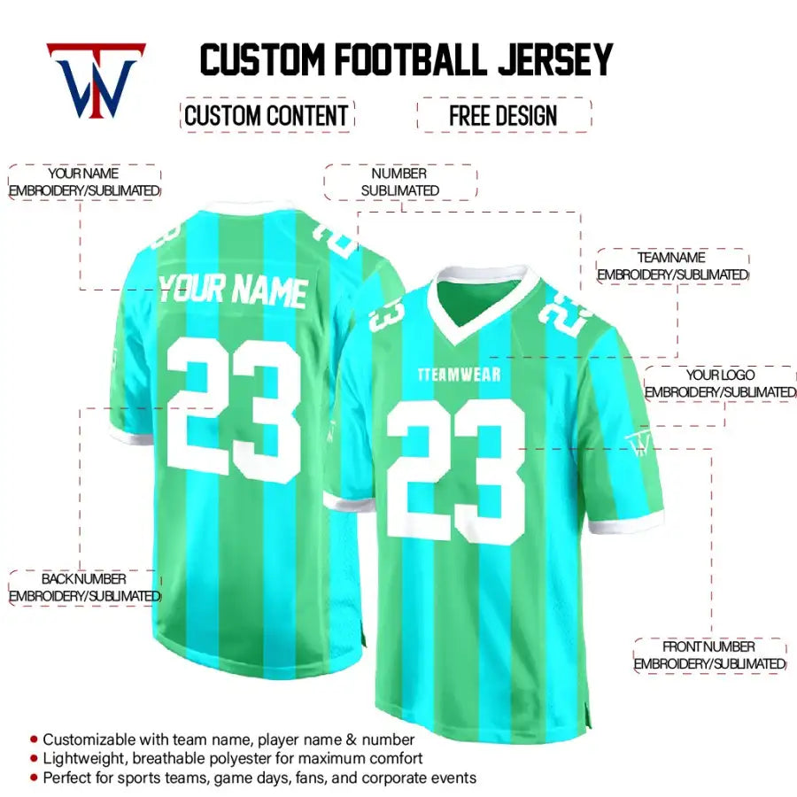 Custom Teal-Green Stripes Authentic Football Jersey
