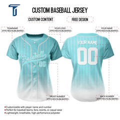 Teal Gradient Pinstripe Custom Full Button Baseball Jersey for Women