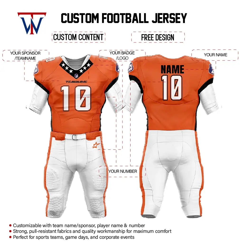 Custom Orange-Black American Football Jersey & Stripe Integrated Pants