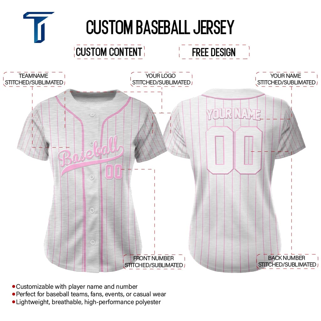 Pink Pinstripe Custom Full Button Baseball Jersey for Women