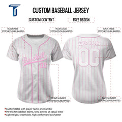 Pink Pinstripe Custom Full Button Baseball Jersey for Women