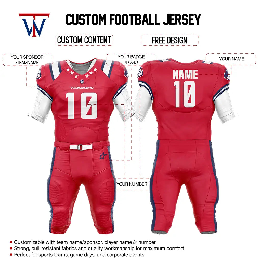 Custom Red Epaulettes American Football Jersey & Stripe Integrated Pants
