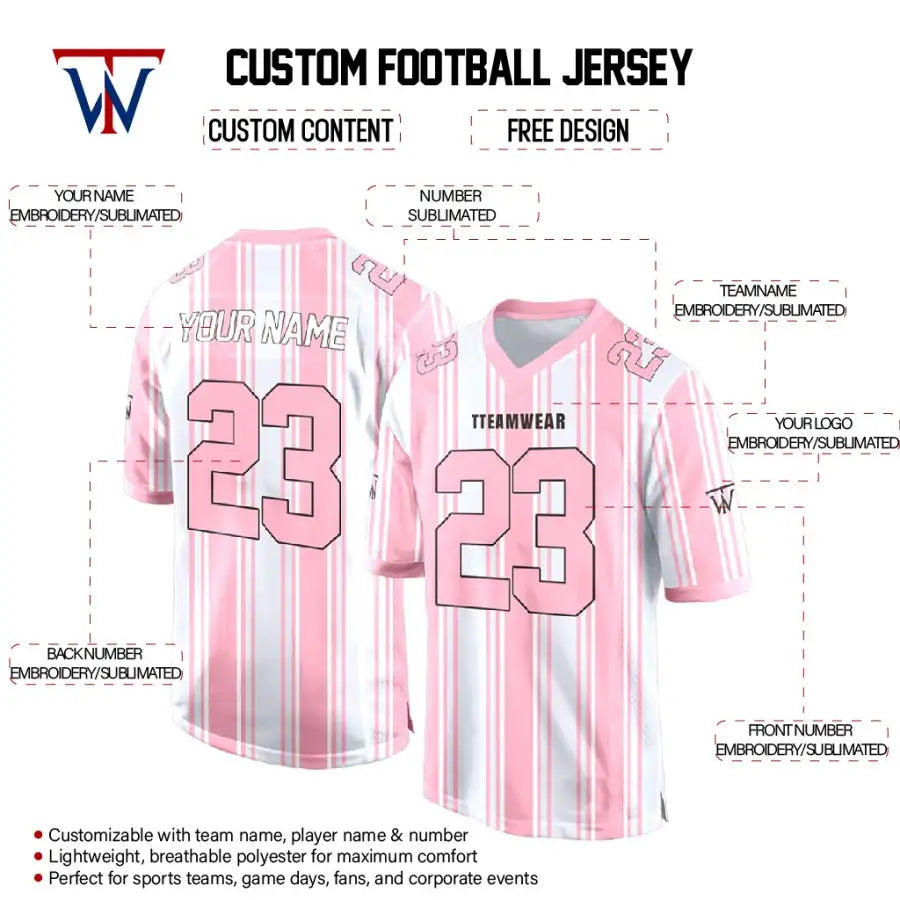 Custom White-Pink Stripes Authentic Football Jersey