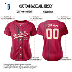 Red Retro Pinstripe Custom Full Button Baseball Jersey for Women