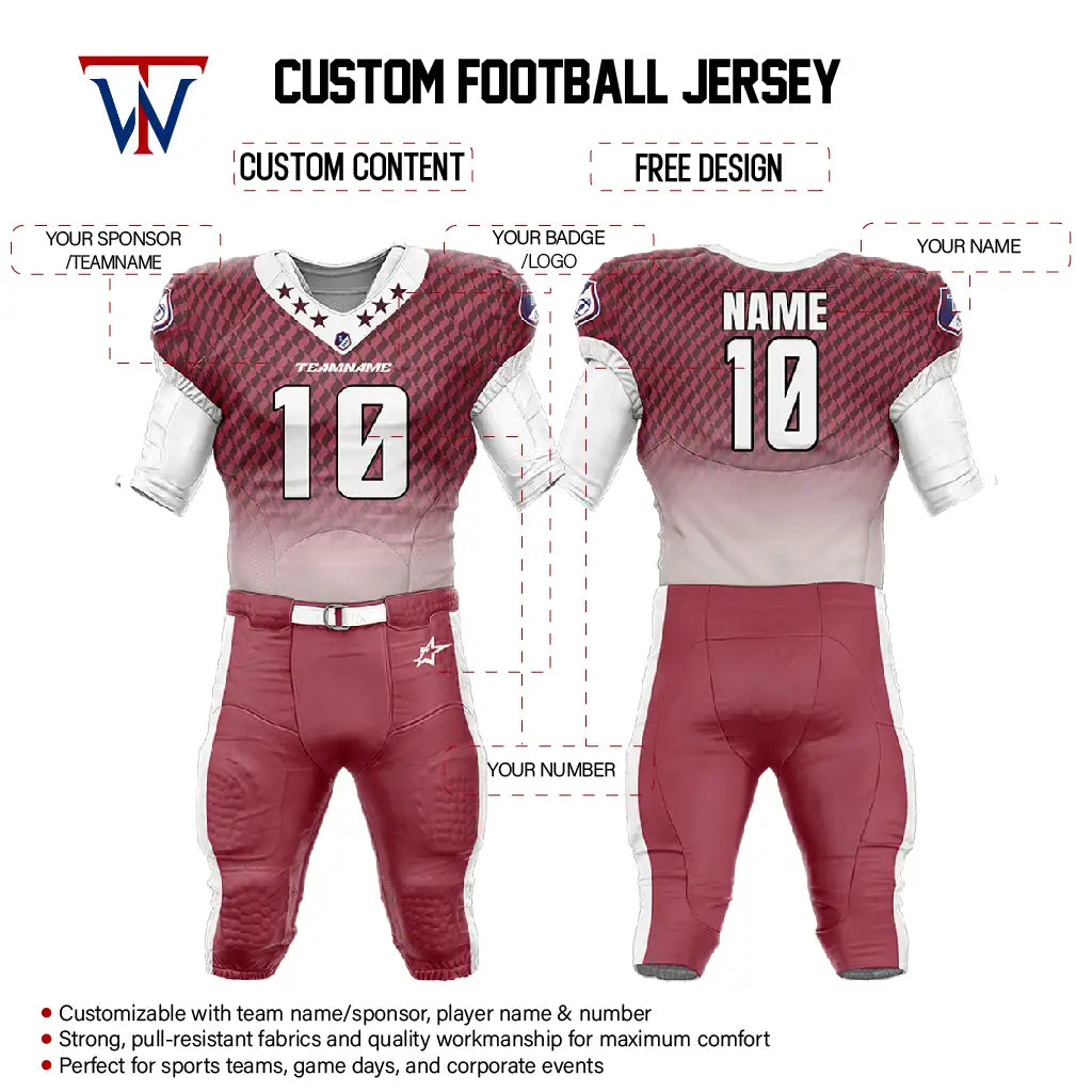 Custom Red Gradient Check American Football Jersey & Stripe Integrated Pants