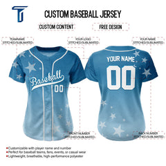 Stars Blue Custom Full Button Baseball Jersey for Women