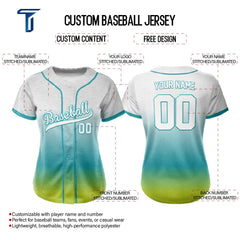 Kelly-Pine Green Gradient Custom Full Button Baseball Jersey for Women