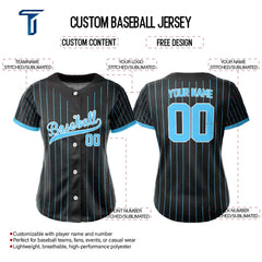 Blue Pinstripe Retro Custom Full Button Baseball Jersey for Women