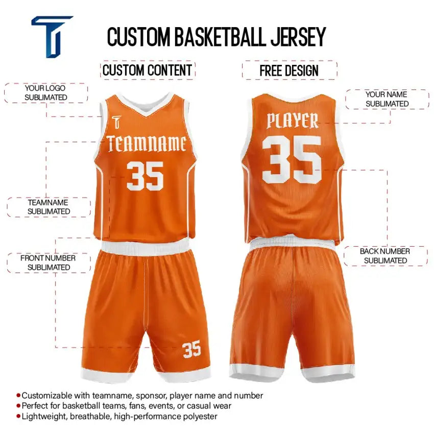 Custom Orange-White Basketball Jersey Uniform Set