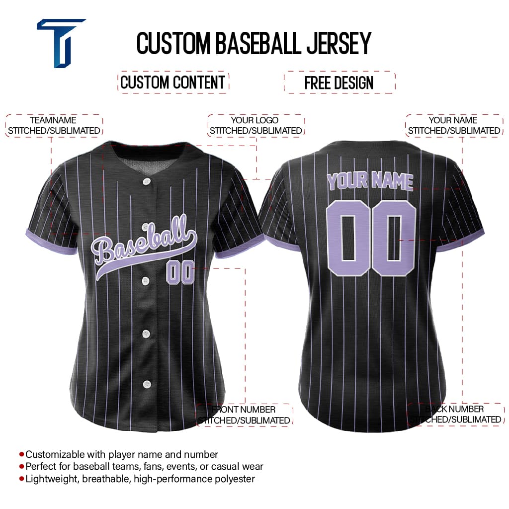 Lilac Pinstripe Custom Full Button Baseball Jersey for Women