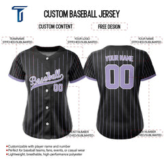 Lilac Pinstripe Custom Full Button Baseball Jersey for Women