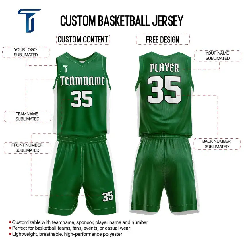 Custom Green-White Basketball Jersey Uniform Set