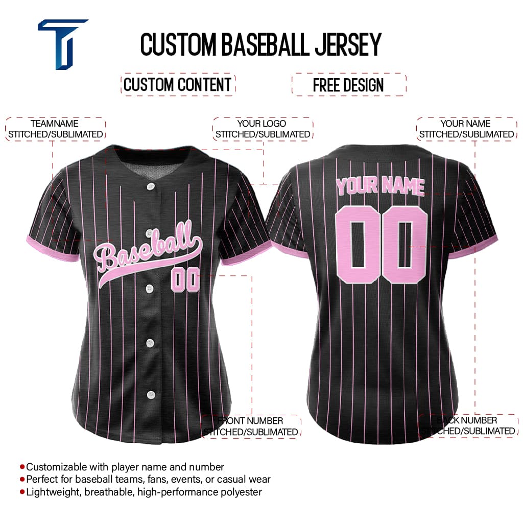 Blush Pinstripe Custom Full Button Baseball Jersey for Women