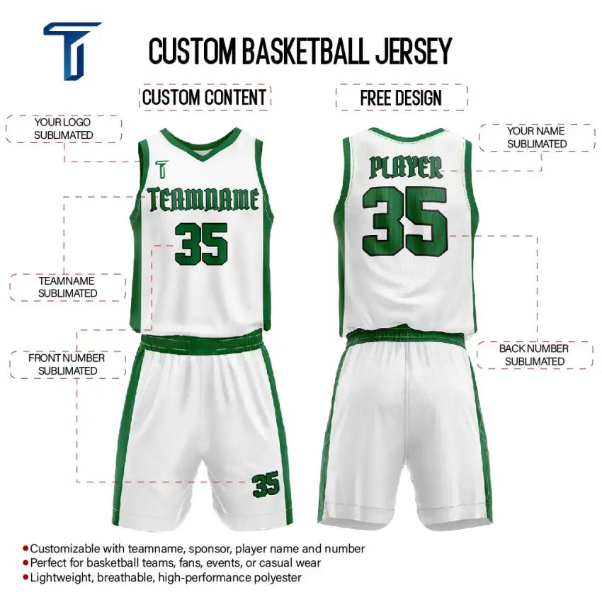 Custom White-Green Basketball Jersey Uniform Set