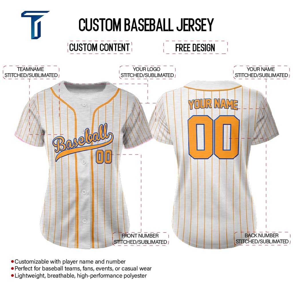Mustard Pinstripe Custom Full Button Baseball Jersey for Women
