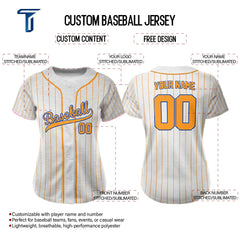 Mustard Pinstripe Custom Full Button Baseball Jersey for Women