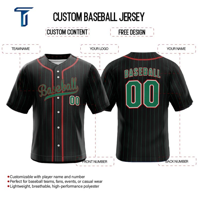Black Pinstripe Custom Full Button Mexico Baseball Jersey