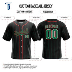 Black Pinstripe Custom Full Button Mexico Baseball Jersey
