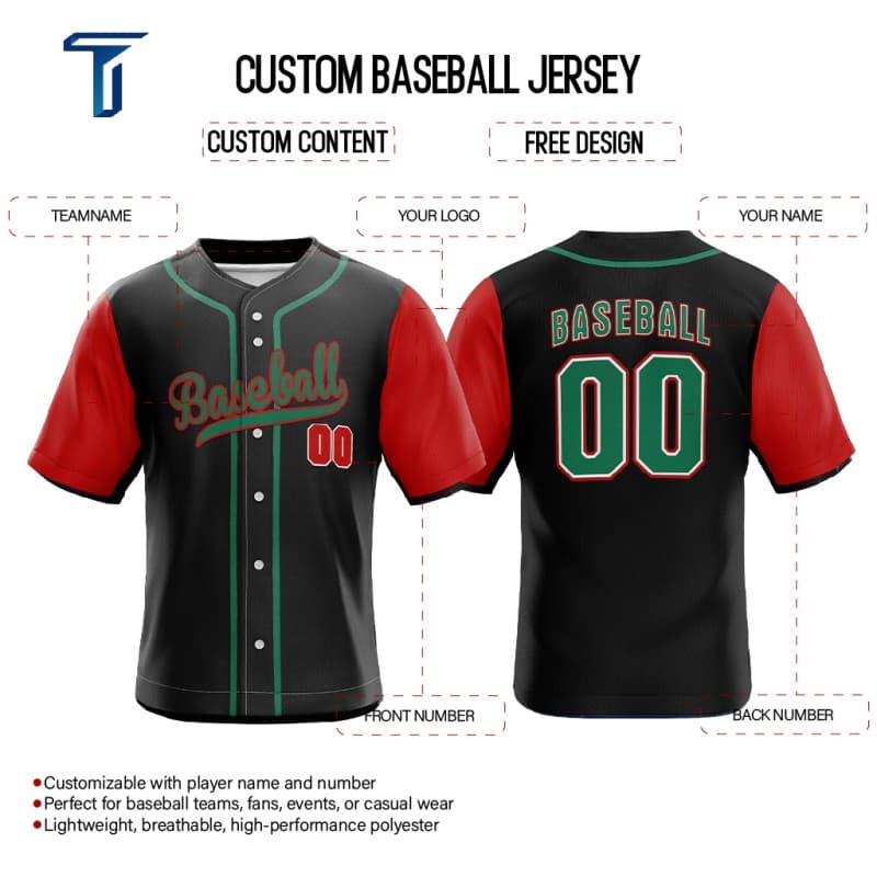 Colorblock Red Custom Full Button Mexico Baseball Jersey