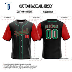 Colorblock Red Custom Full Button Mexico Baseball Jersey