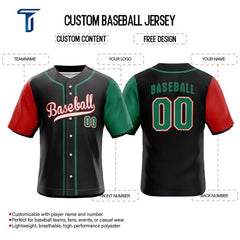 Colorblock Red-Green Custom Full Button Mexico Baseball Jersey