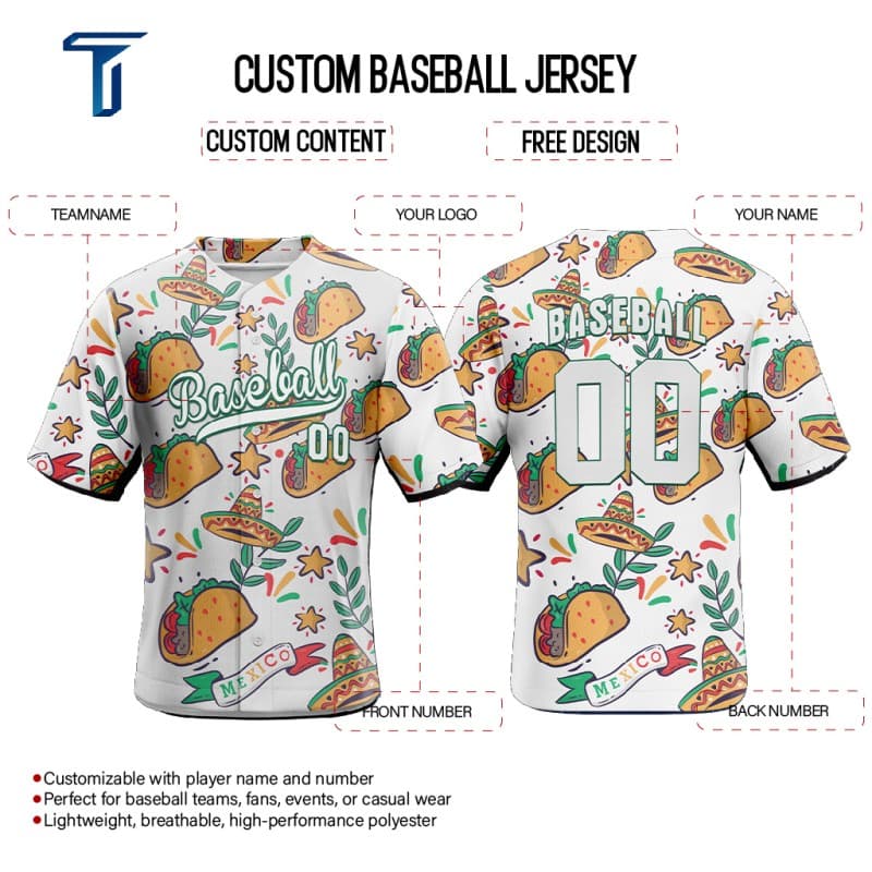 Custom Tacos Full Button Mexico Baseball Jersey