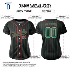 Black Pinstripe Custom Full Button Mexico Baseball Jersey for Women
